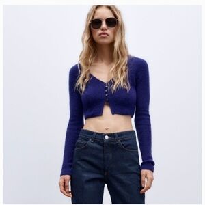New - Zara Royal Blue Button-Up Crop Top